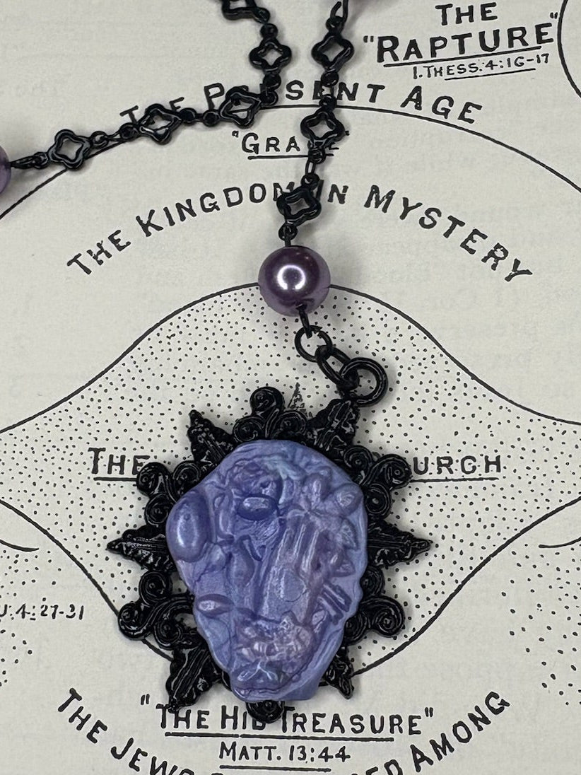 Wax Stamp Rosary - Lilac on Black Quatrefoil